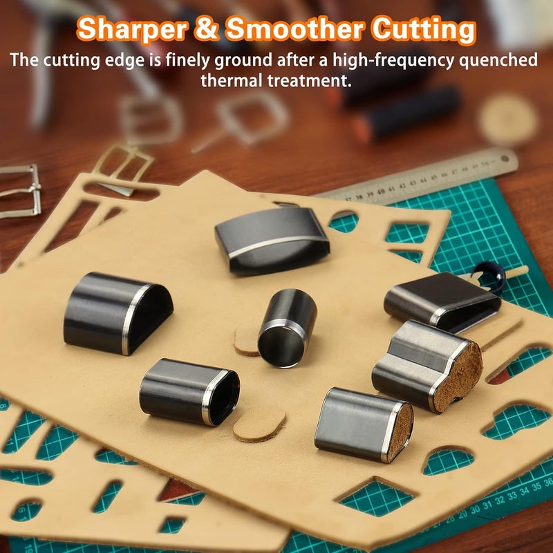 YKSPLUSK 56 Pieces Leather Hole Punch Set, Leather Cutting Dies Kit with Storage Case & Mat, Multiple Shapes Hole Punch Tool for Belts, Hollow Punch Cutter Tool for Handmade DIY Crafts - Image 5